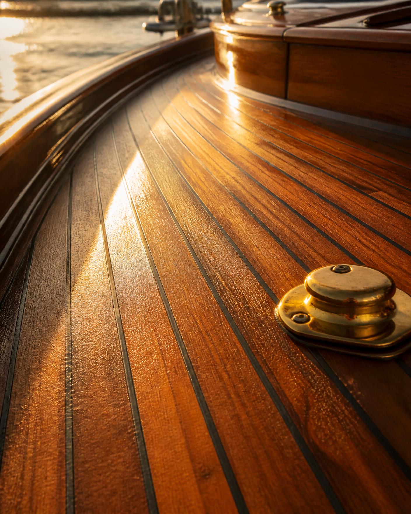 Freshly laid teak deck detail