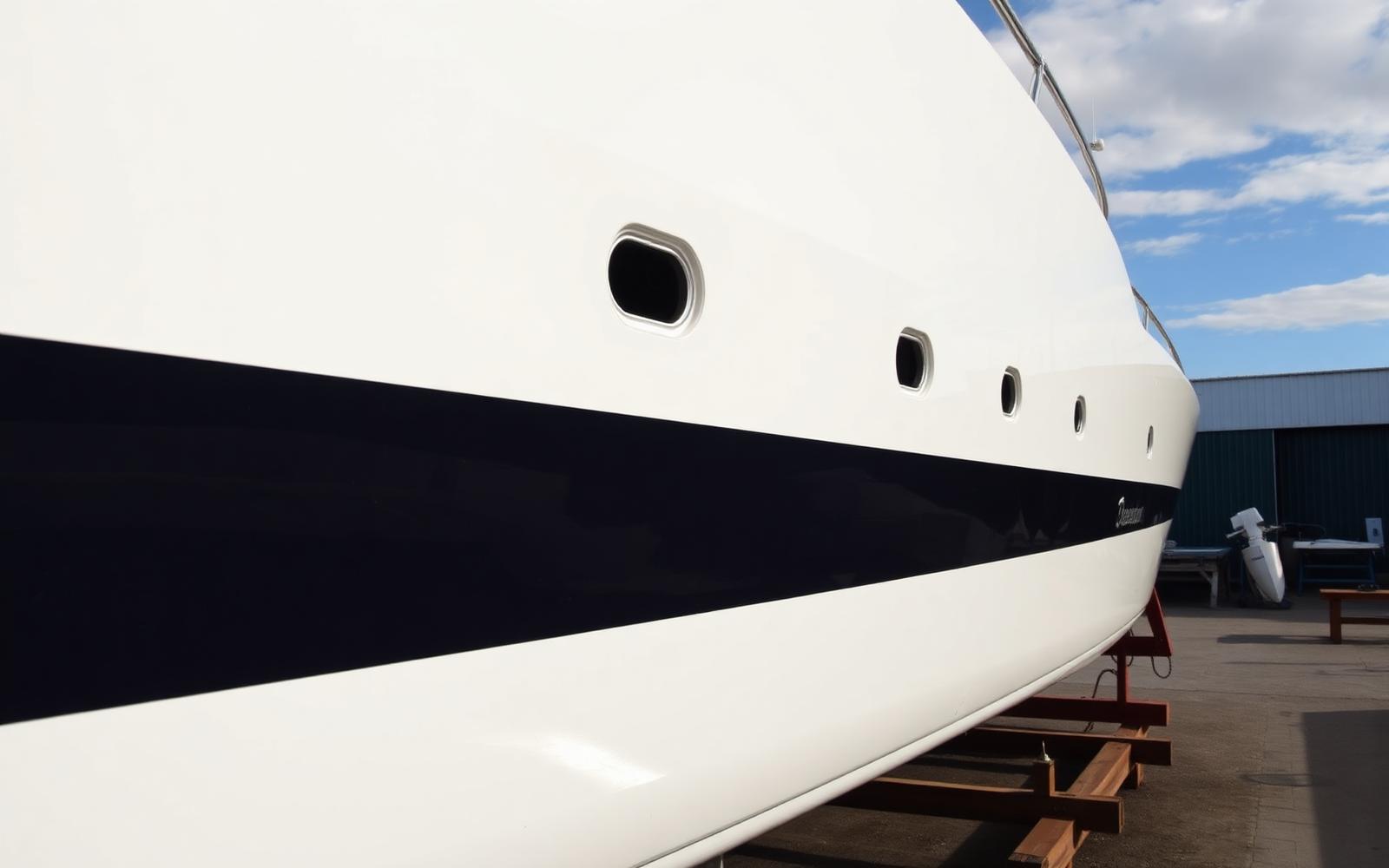 Mirror-gloss yacht hull after restoration