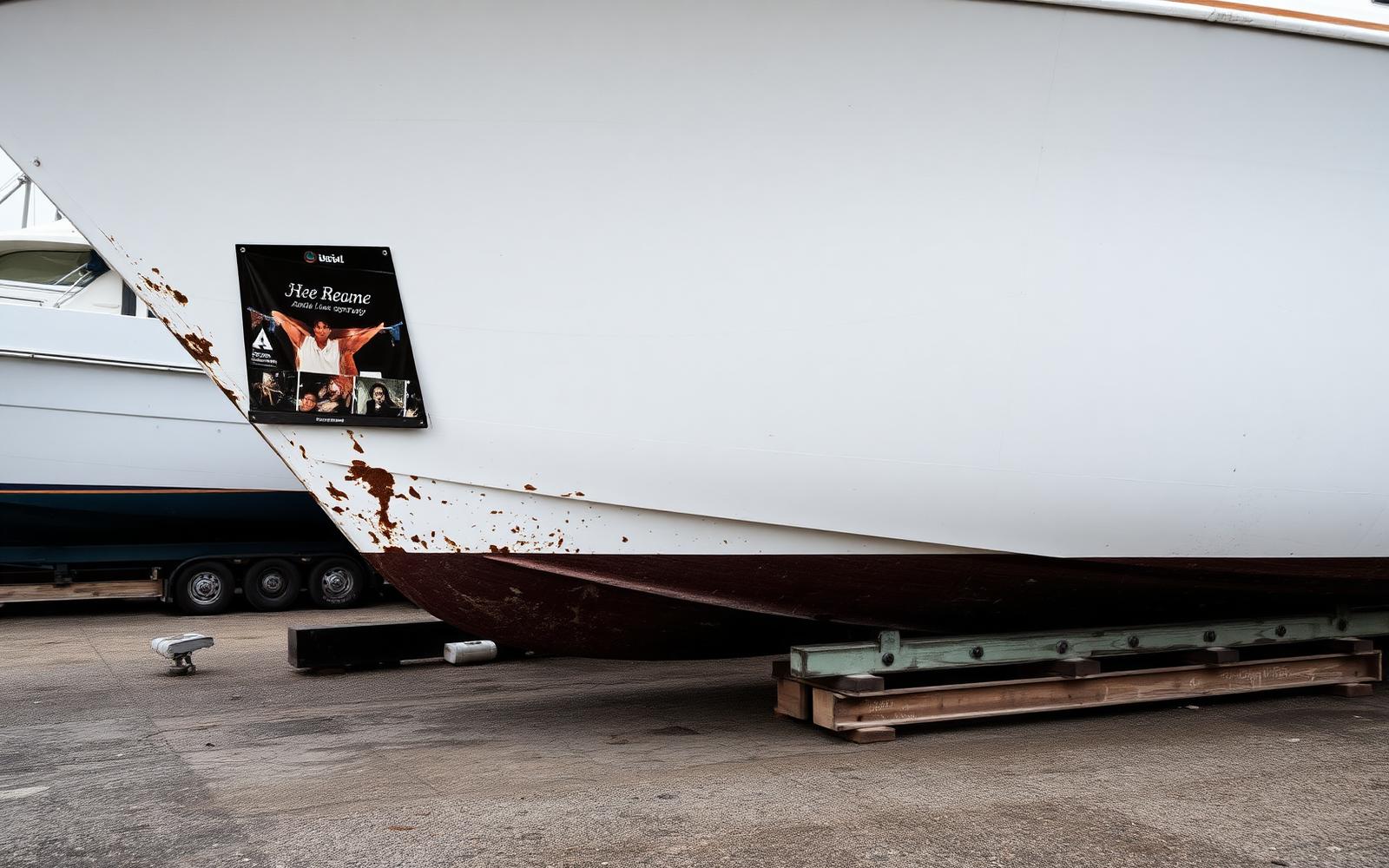 Chalky oxidised yacht hull before restoration